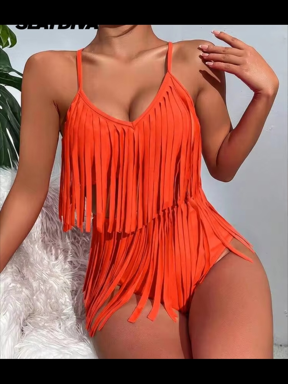Orange Fringe One-Piece Swimsuit - Picture 3 of 6
